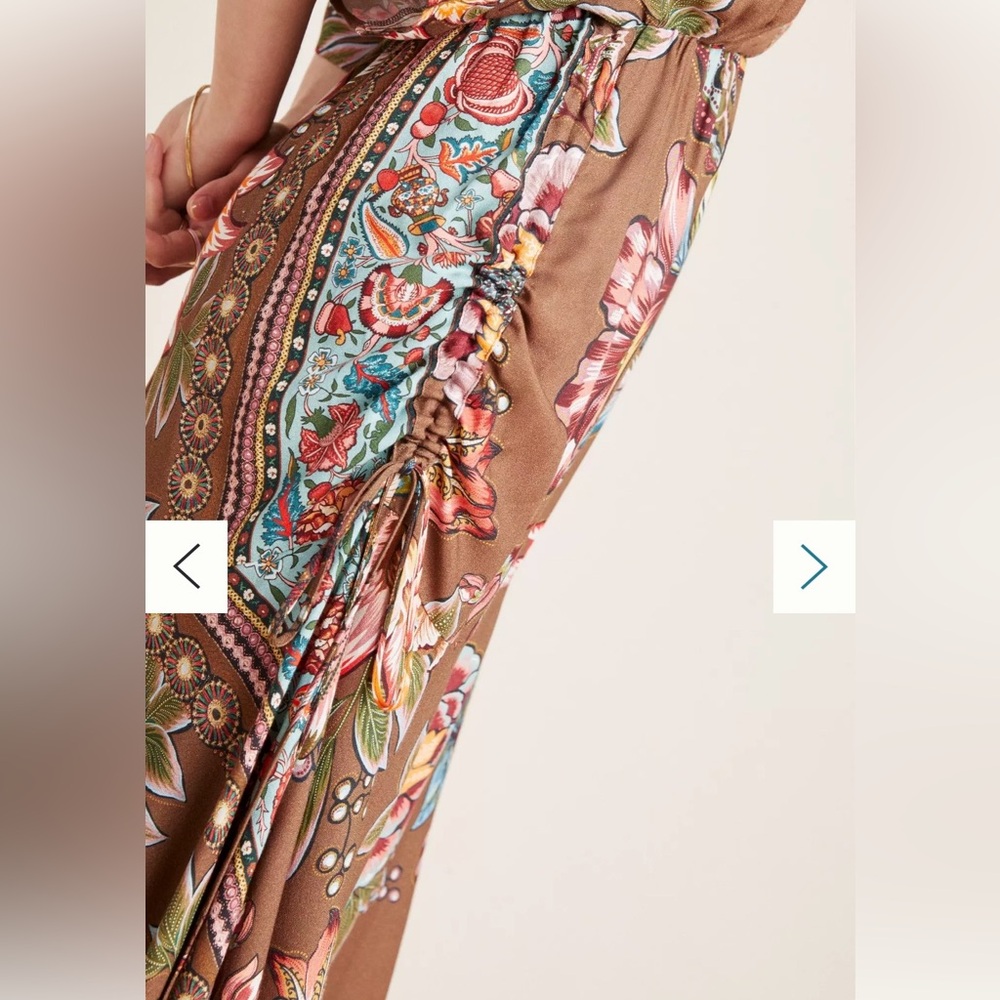FARM Rio Brown Floral Maxi Dress with Pink & Yellow Accents - Picture 4 of 13